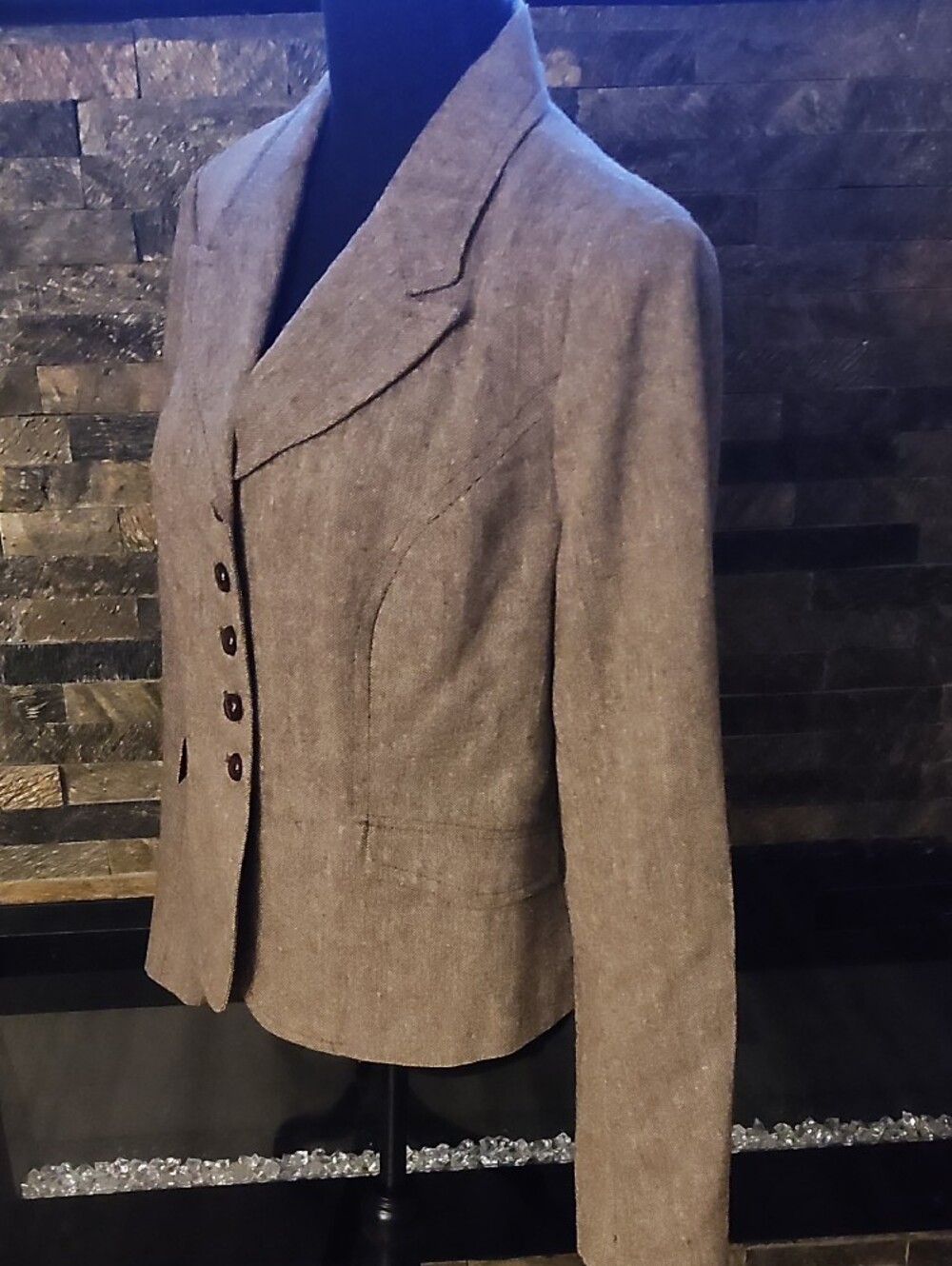 The Limited Womens Taupe Tweed Button-Front Blazer Jacket Size Large - Picture 5 of 6